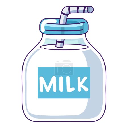 Téléchargez les illustrations : Pot de lait. Produits laitiers en pot. Illustration vectorielle plate simple. Bouteille de lait pour le mois laitier national et la Journée mondiale du lait. - en licence libre de droit