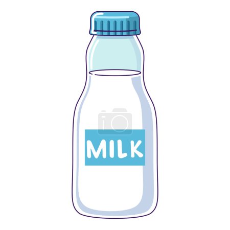 Illustration for Plastic milk bottle. Dairy product in plastic bottlee. Simple flat design vector illustration. Bottle of milk for National dairy month and World Milk Day. - Royalty Free Image