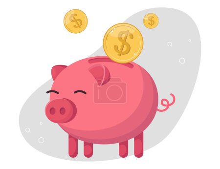 Illustration for Income and salary growth, investing assets and money, creating an investment portfolio and deposit, managing money, improving the economy and market, increase in savings, coins fall into a piggy bank. - Royalty Free Image