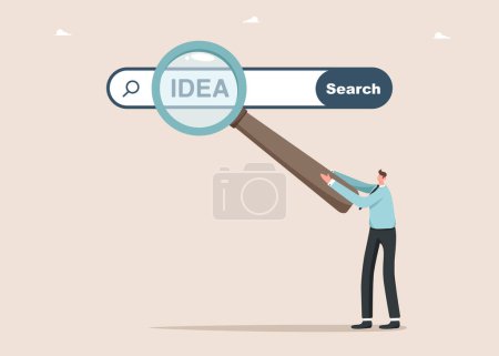 Illustration for New opportunities, openness to new knowledge or science, searching for necessary information, search engine optimization, searching for ideas on Internet, man looking for creative idea on the Internet - Royalty Free Image