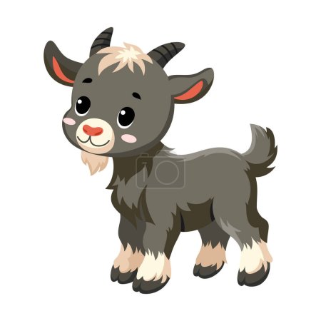 Illustration for Cute funny goat, happy little goatling. ute farm animal isolated on white background. Flat vector illustration. - Royalty Free Image