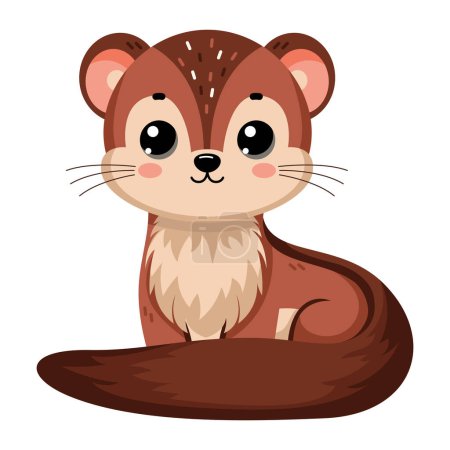 Illustration for Cute happy marten, little funny weasel. ute autumn forest animal isolated on white background. Flat vector illustration. Fall season stickers and clipart. - Royalty Free Image