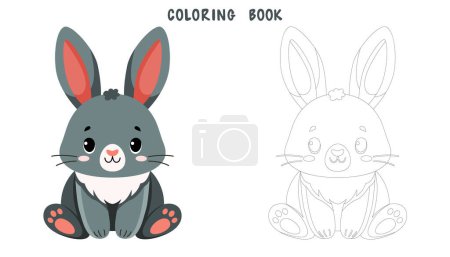 Illustration for Coloring book of cute little rabbit. Coloring page of cute animal isolated on white background. Flat vector illustration. - Royalty Free Image