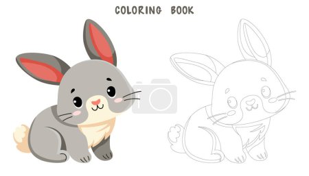Téléchargez les illustrations : Livre à colorier de mignon petit lapin. Coloriage de mignon animal isolé sur fond blanc. Illustration vectorielle plate. - en licence libre de droit