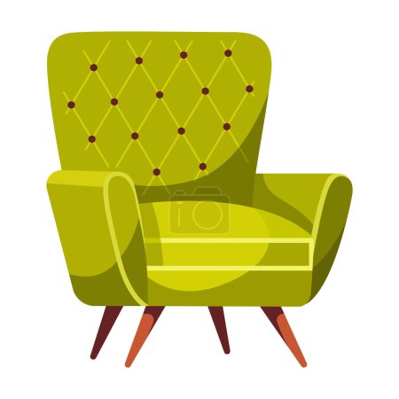 Illustration for Fashionable comfortable soft bright green armchair isolated on white background. Furniture for home. Flat vector illustration. - Royalty Free Image