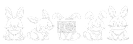 Illustration for Coloring book of collection of cute little rabbits. Coloring page of animals for wallpaper, childrens clothes and toys. Flat vector illustration isolated on white background. Happy Easter Celebration. - Royalty Free Image