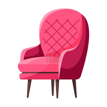 Illustration for Fashionable comfortable soft bright pink armchair isolated on white background. Furniture for home. Flat vector illustration. - Royalty Free Image