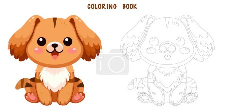 Illustration for Coloring book of cute and smile dog, doodle pet friend. Coloring page of funny adorable dog or fluffy puppy cartoon character design. Pet companion friendship. Flat vector illustration. - Royalty Free Image