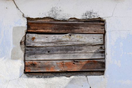 Photo for Boarded window background on an old white wall, frame, graphic resource - Royalty Free Image