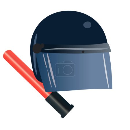 Illustration for Helmet and baton, police equipment - Royalty Free Image