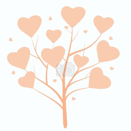 Romantic tree with pink hearts, concept of care and femininity