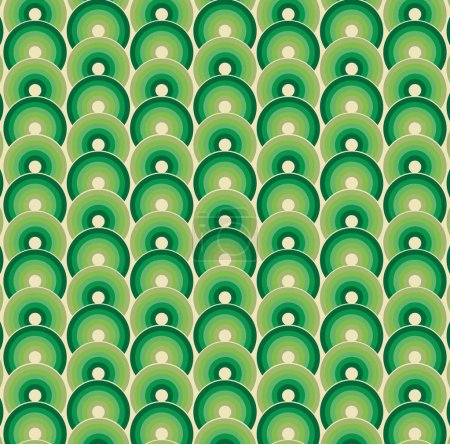 Retro moderno - Estilo de los años 70 - Círculos verdes en patrón de azulejo crema