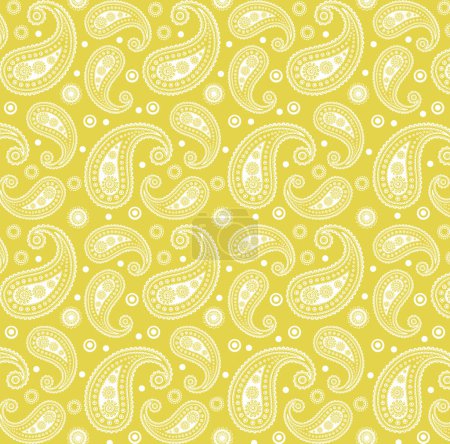 Yellow & White Funky 60s 70s Paisley Tile Pattern