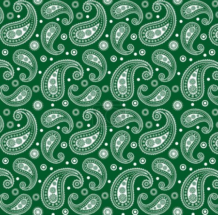 Green & White Funky 60s 70s Paisley Tile Pattern