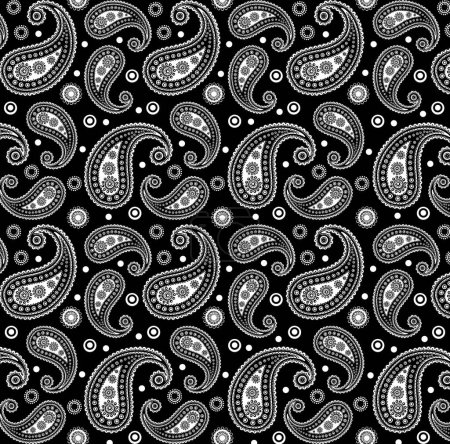Blanco y negro Funky 60s 70s Paisley patrón de azulejo