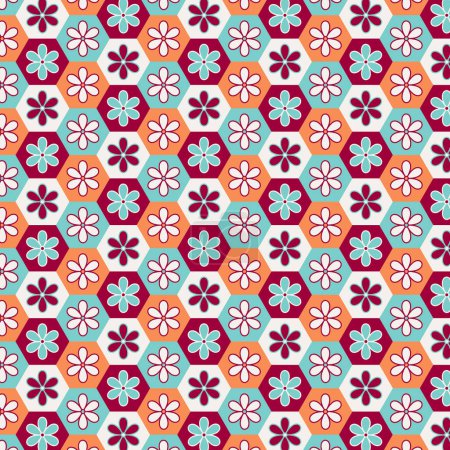 Retro Autumn Fall - Daisy Hex - Vintage Floral Tile Pattern