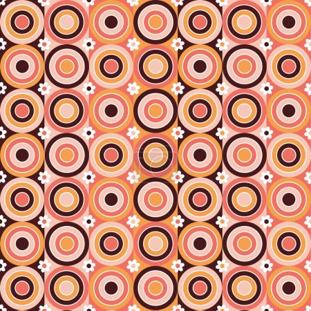 Photo for Retro 60s 70s - Groovy Circles & Flowers - Funky Vintage Boho Tile Pattern - Royalty Free Image