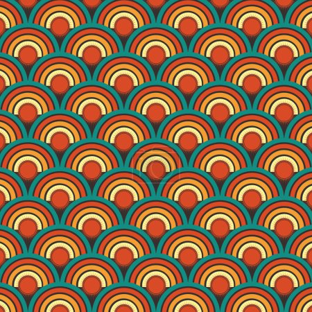 Retro 60s 70s - Rainbow Sunrise - Vintage Bohemian Tile Pattern-stock-photo