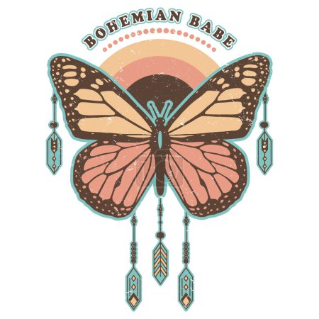 Bohemian Babe - Distressed Retro Boho Butterfly Design