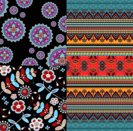 Hippie Bohemian Années 1960 Années 1970 Trois motifs Design de tuiles 
