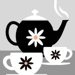 Tea Pot And Tea Cups - Cafe Kitchen Restaurant Poster Art