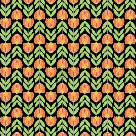 Retro Moderne Tulpen - Mitte des Jahrhunderts Moderne Tulpenfliesen Design auf Schwarz
