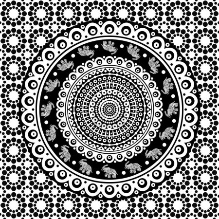 Elephants Mandala  - Black & White Indian Spiritual Design