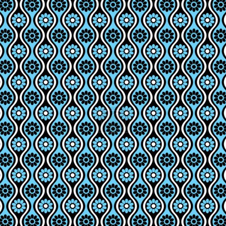 Foto de Flores de margarita retro - 1970 's Style Vintage Blue Tile Pattern - Imagen libre de derechos