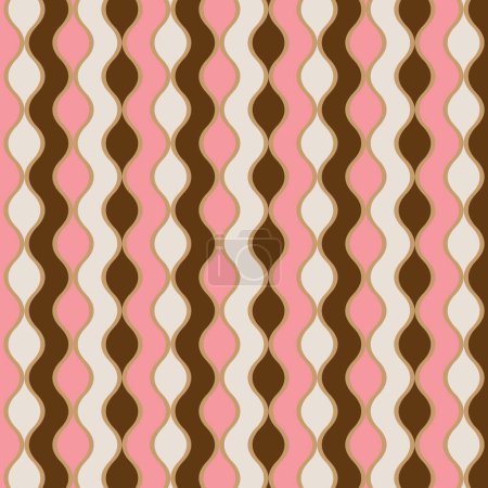 Retro Modern Wavy Stripes - Pink Cream Brown Tile Pattern 
