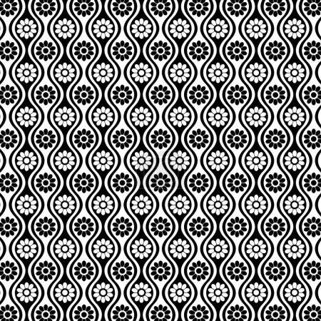 Black & White Daisy Wave - Mod Two Tone Floral Tile Pattern
