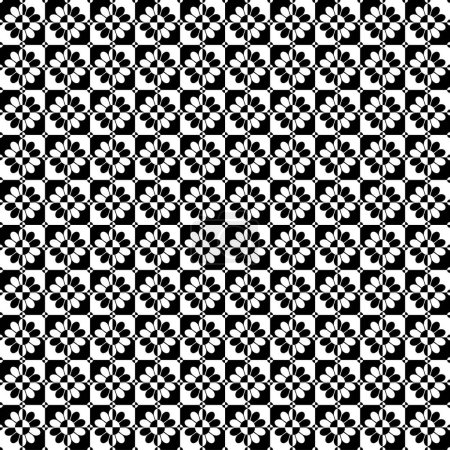 Schwarz und Weiß - Two Tone - Mod Ska Flower Tile Pattern 