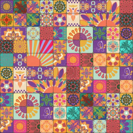 Photo for Bohemian Patch - Vintage Hippie Boho Patchwork Tile Pattern - Royalty Free Image