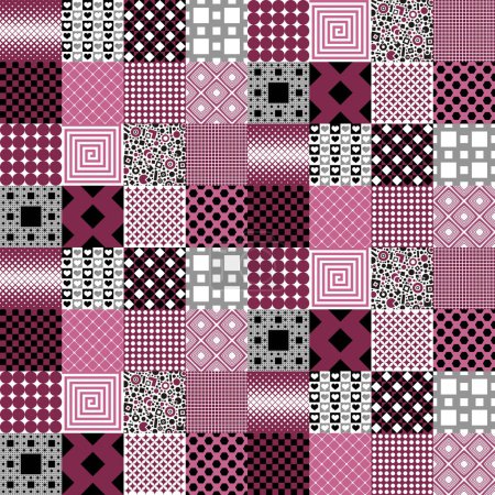 Ciruela Patchwork - Diseño de azulejos cuadrados con dibujos de estilo bohemio 