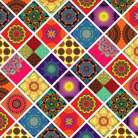 Bohemian Mandala Patchwork - Colorful Patterned Tile Design 