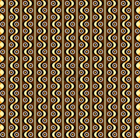 Retro 1970's Style Wavy Lines And Circles Vintage Tile Pattern