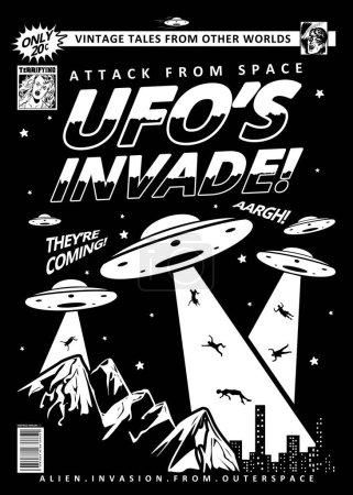 Téléchargez les photos : Attaque de l'espace - Invasion Ufo - Soucoupes volantes Affiche d'art - en image libre de droit