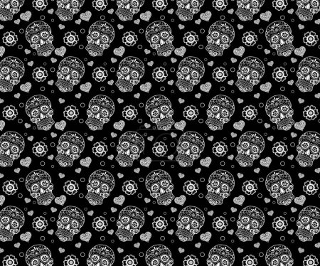 Sugar Skulls - Day Of The Dead - Black And White Tile Pattern 