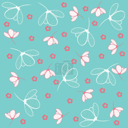 Spring Blossom Flowers Pastel Green Blue Pink & White Floral Tile Pattern 