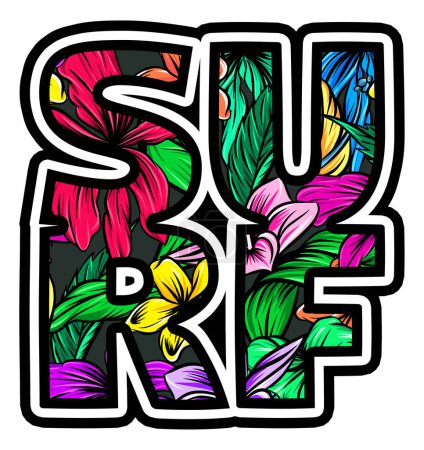 Foto de Surf - Surf Tropical Hawaiian Flowers - Diseño gráfico colorido del surfista floral - Imagen libre de derechos