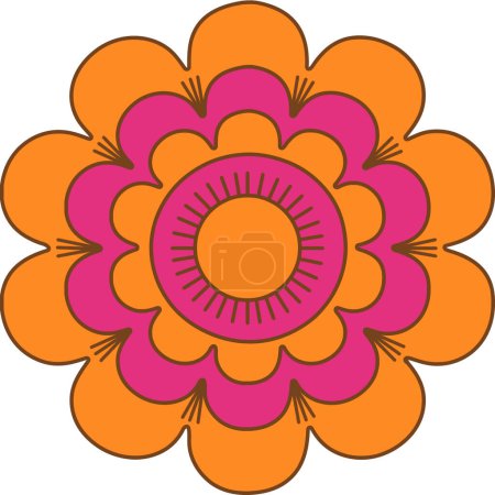 Hippie Style Mid-Century Pink And Orange Retro Flower