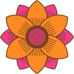 Retro Style Mid-Century Pink And Orange Flower