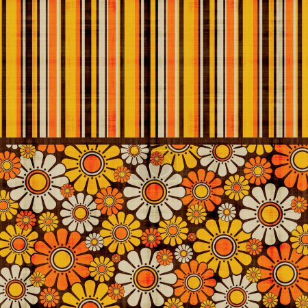 Rayas retro sobre flores patrón texturizado