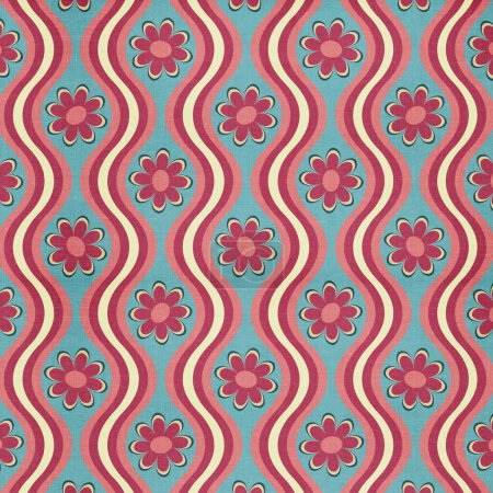 Pink And Blue Mid Century Textured Floral Pattern 