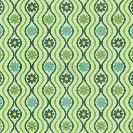 Green Mid Century Textured Floral Pattern 