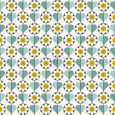 Mid Century Blue And Yellow Retro Floral Pattern 
