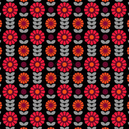 Patrón floral rojo y gris de mediados de siglo