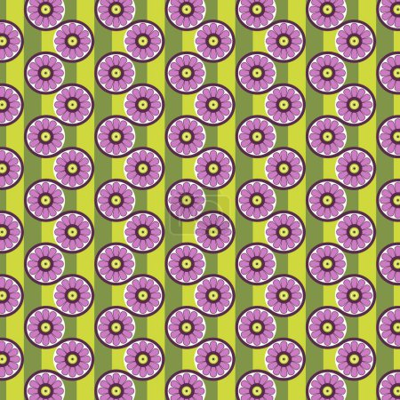 Purple Daisy Flowers Green Striped Pattern