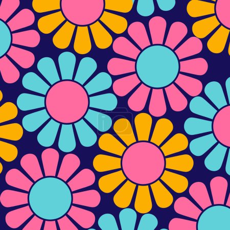 Photo for 1960s Style Colourful Neon Daisy Flowers Pattern - Royalty Free Image