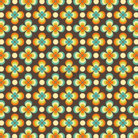 Photo for Retro Modern Orange Green Blue Seventies Style Floral Pattern - Royalty Free Image