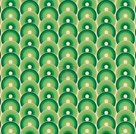Retro Modern 1970s Style Green Circles On Cream Pattern